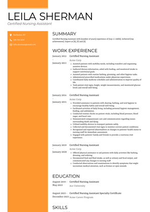 Certified Nursing Assistant Resume Sample and Template