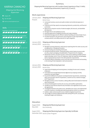 Shipping And Receiving Supervisor Resume Sample and Template