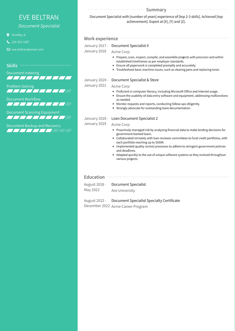 Document Specialist Resume Sample and Template