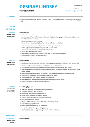 Billing Supervisor Resume Sample and Template