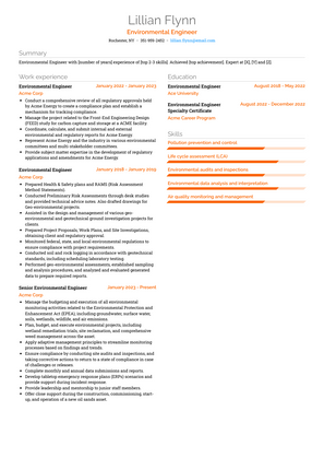 Environmental Engineer Resume Sample and Template