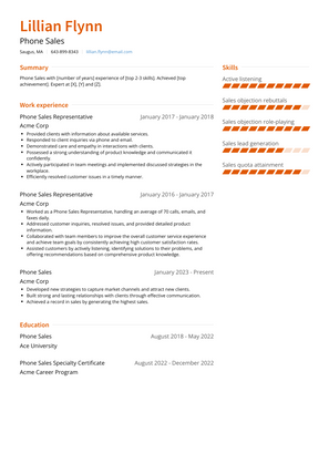 Phone Sales Resume Sample and Template