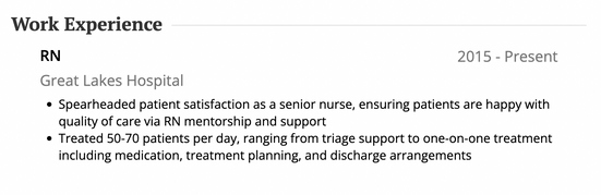 An RN job description for a resume