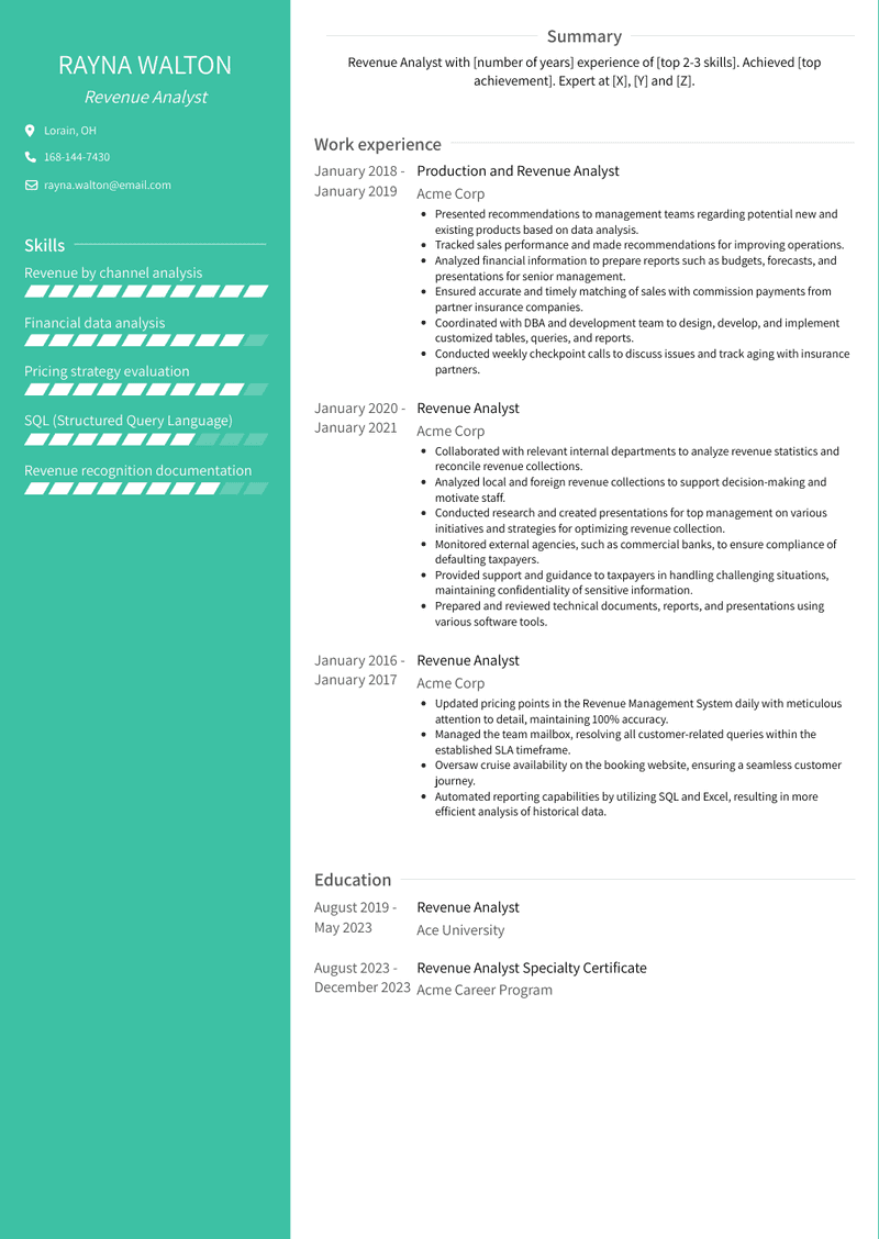 Revenue Analyst Resume Sample and Template