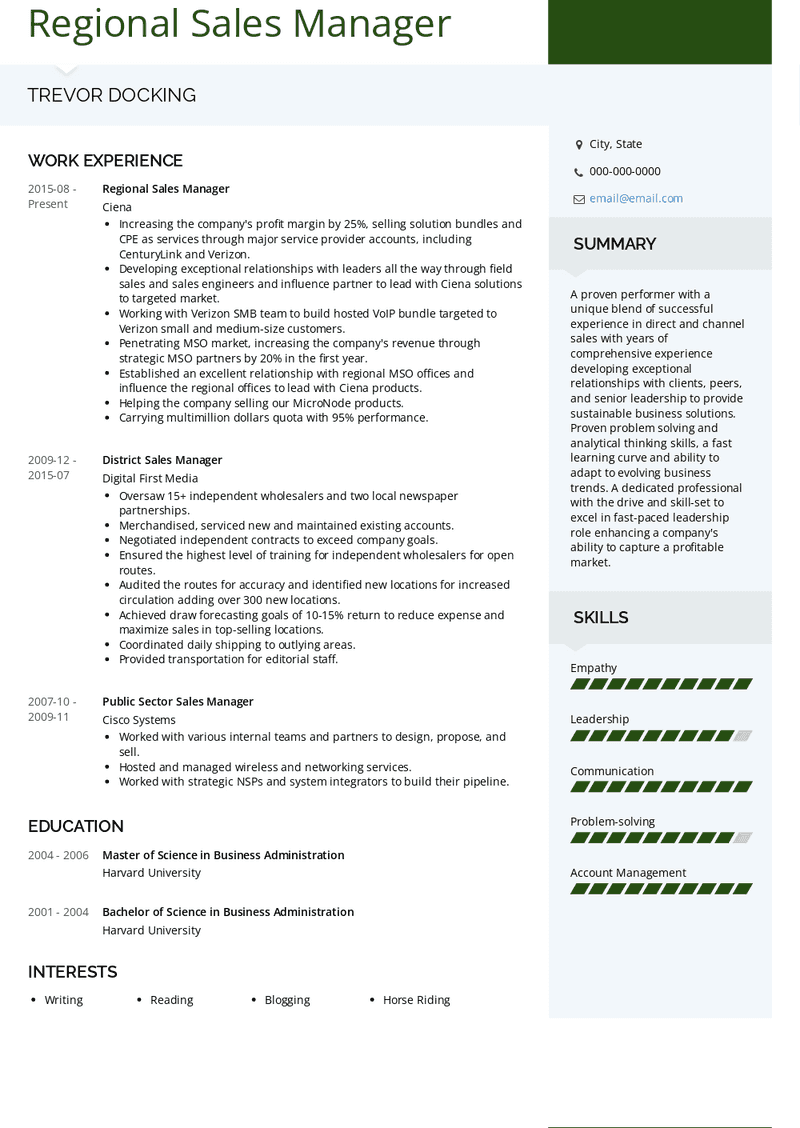 Regional Sales Manager Resume Sample and Template