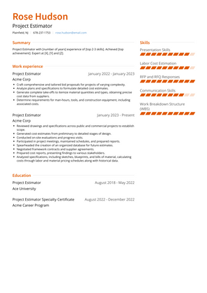 Project Estimator Resume Sample and Template