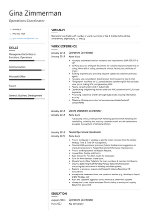 Operations Coordinator Resume Sample and Template