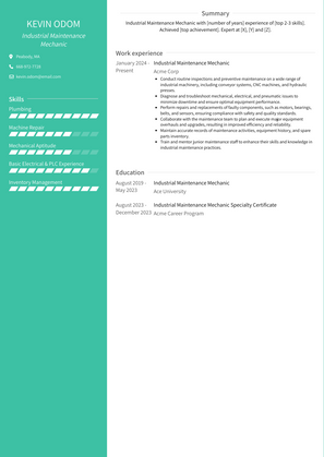 Industrial Maintenance Mechanic Resume Sample and Template