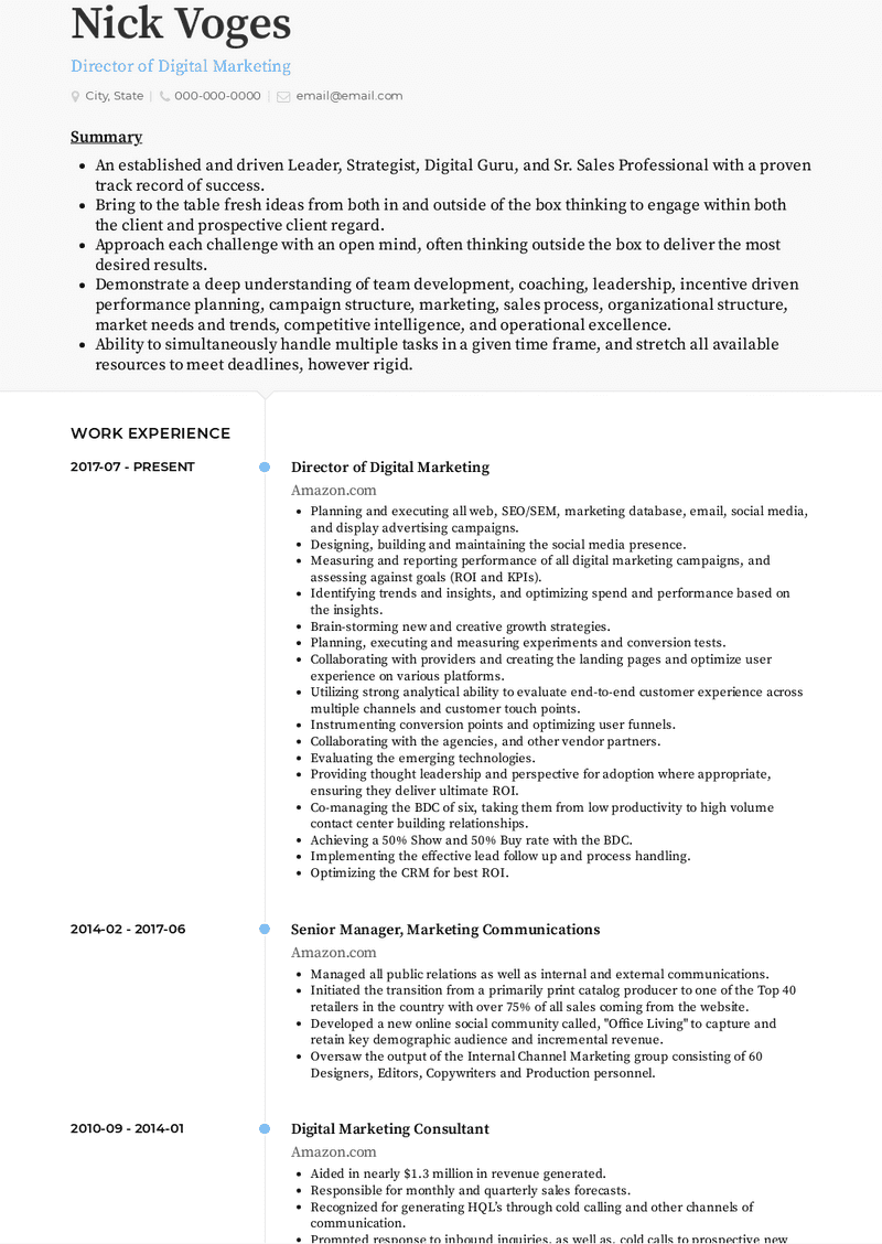 Director of Digital Marketing Resume Sample and Template