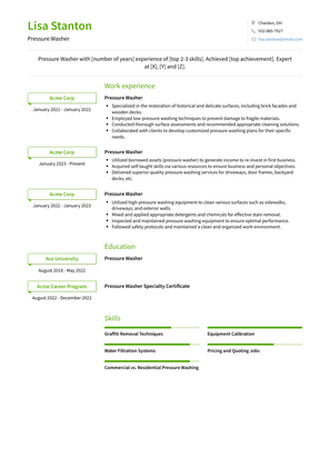 Pressure Washer Resume Sample and Template