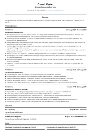 Human Resources Recruiter Resume Sample and Template