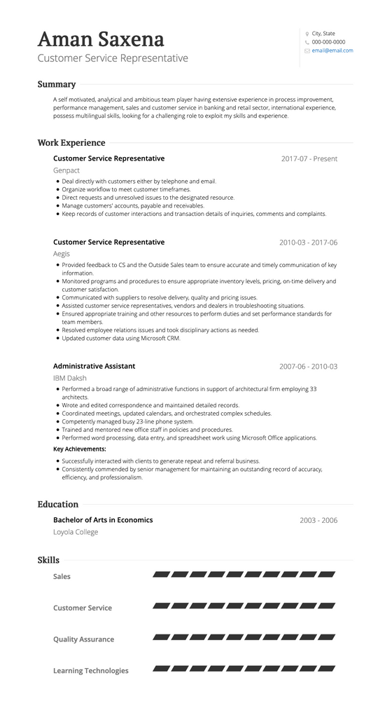 Standard CV Template and Example by VisualCV	