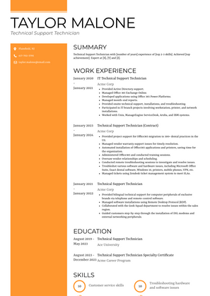 Technical Support Technician Resume Sample and Template