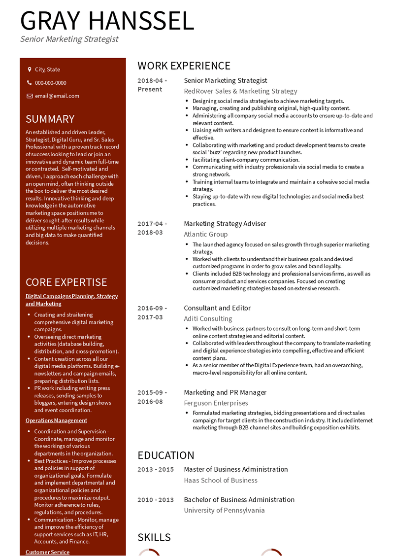 Senior Marketing Strategist Resume Sample and Template