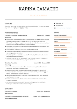 Education Technician Resume Sample and Template