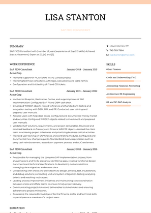 Sap Fico Consultant Resume Sample and Template