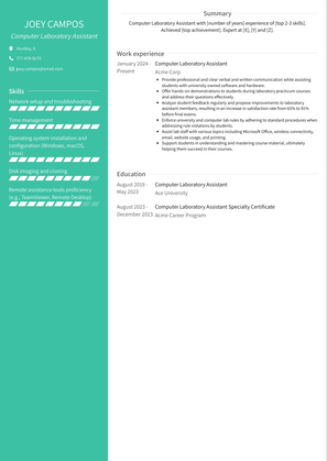 Computer Laboratory Assistant Resume Sample and Template