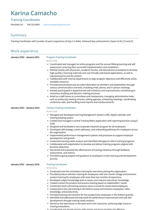 Training Coordinator Resume Sample and Template