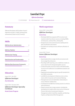 Qlikview Developer Resume Sample and Template