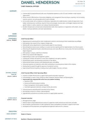 Chief Financial Officer Resume Sample and Template
