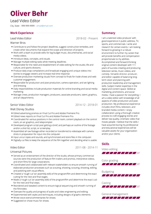 Video Editor CV Example and Template