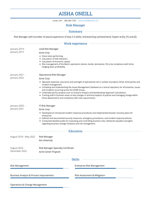 Risk Manager Resume Sample and Template