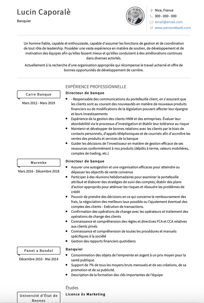 Exemple et modèle de CV banquier