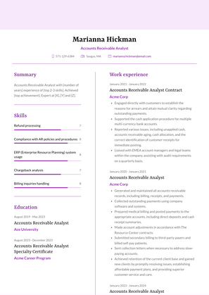 Accounts Receivable Analyst Resume Sample and Template
