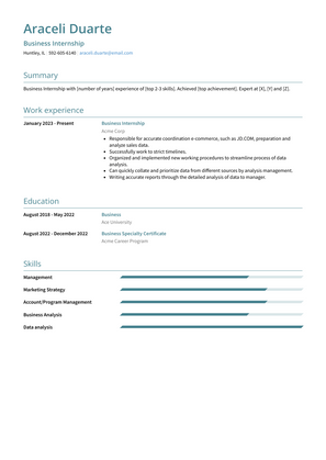Business Internship Resume Sample and Template