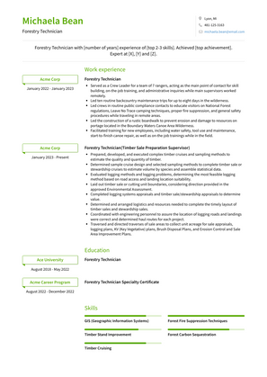 Forestry Technician Resume Sample and Template
