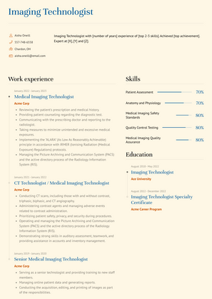 Imaging Technologist Resume Sample and Template