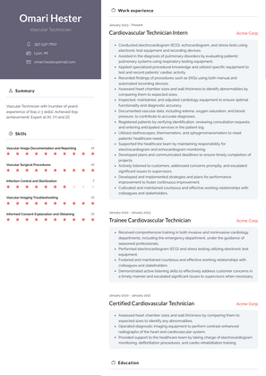 Vascular Technician Resume Sample and Template