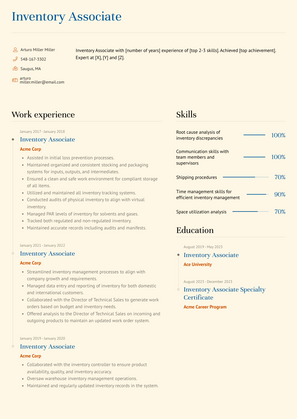 Inventory Associate Resume Sample and Template