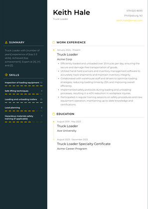 Truck Loader Resume Sample and Template