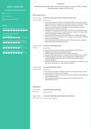Investment Banking Analyst Resume Sample and Template