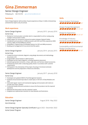 Senior Design Engineer Resume Sample and Template