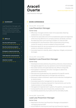 Loss Prevention Manager Resume Sample and Template