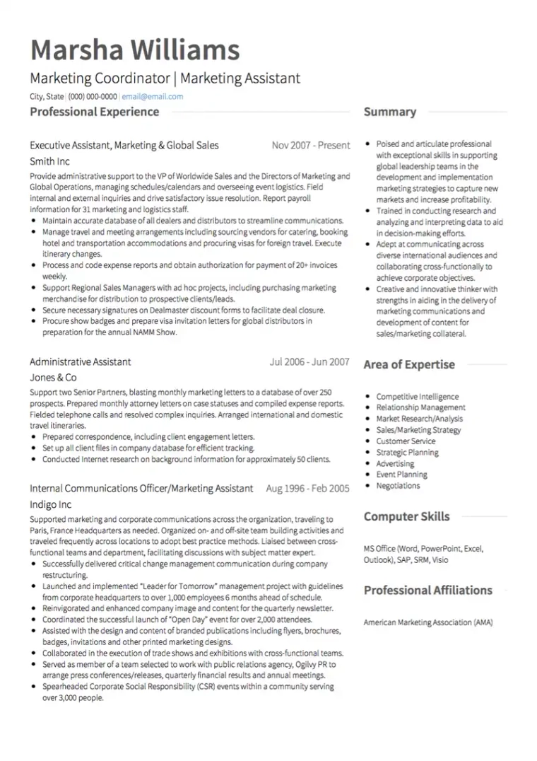 marketing uk cv template