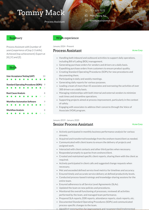 Process Assistant Resume Sample and Template