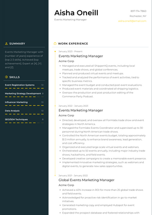 Events Marketing Manager Resume Sample and Template