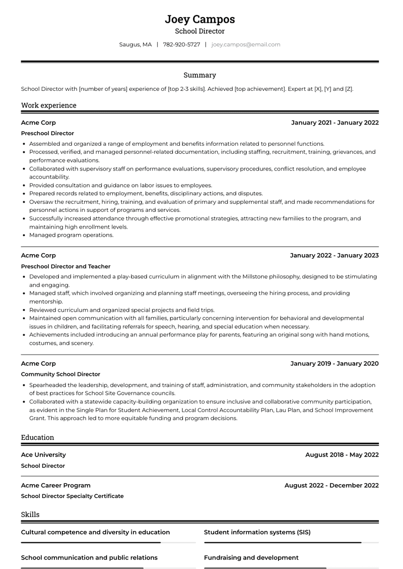 School Director Resume Sample and Template