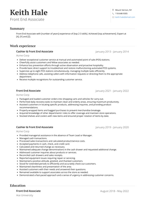 Front End Associate Resume Sample and Template