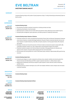 Investment Banking Analyst Resume Sample and Template