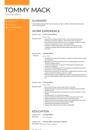 Training Officer Resume Sample and Template