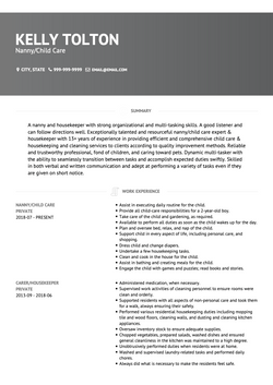 Nanny Resume Sample and Template