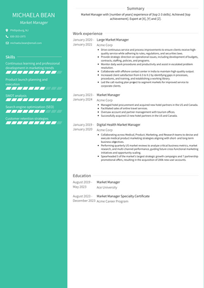Market Manager Resume Sample and Template