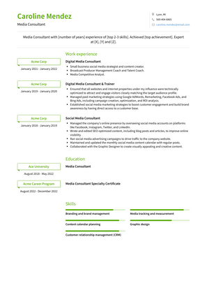 Media Consultant Resume Sample and Template