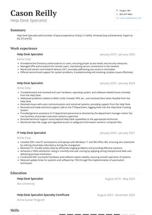 Help Desk Specialist Resume Sample and Template