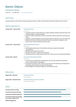Investment Advisor Resume Sample and Template
