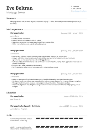 Mortgage Broker Resume Sample and Template